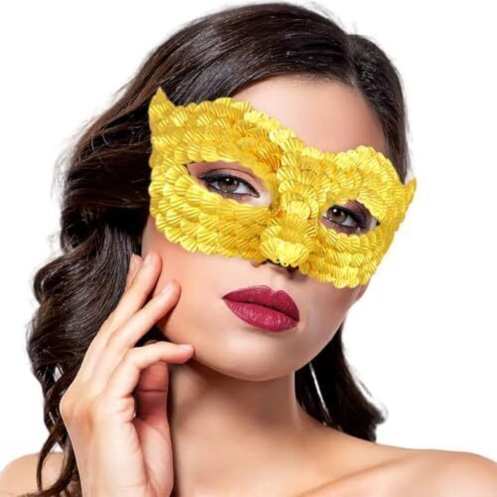 2624 Sequined Masquerade Mask Sparkly Masks Gold Costume Party Eye Mask